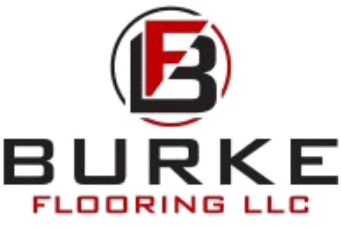 Burke Flooring LLC logo in black and red with stylized B emblem
