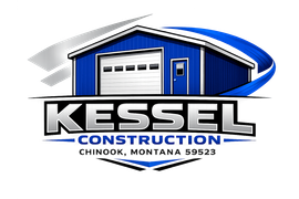 Kessel Construction logo with blue-and-white building graphic and Chinook, Montana text
