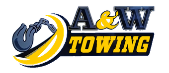The logo for a & w towing is yellow and blue