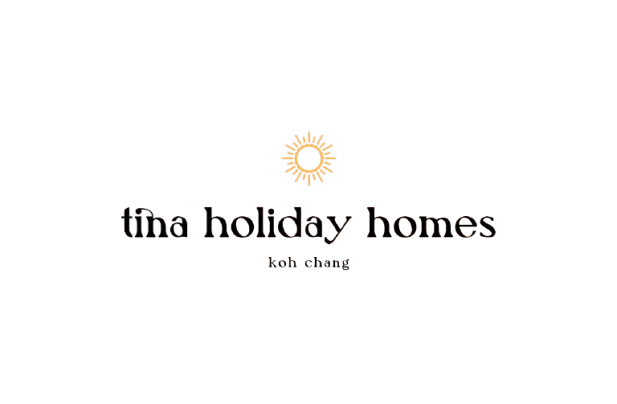 A logo for tina holiday homes with a sun on a white background.