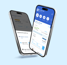 Dois telefones estão lado a lado em um fundo azul.