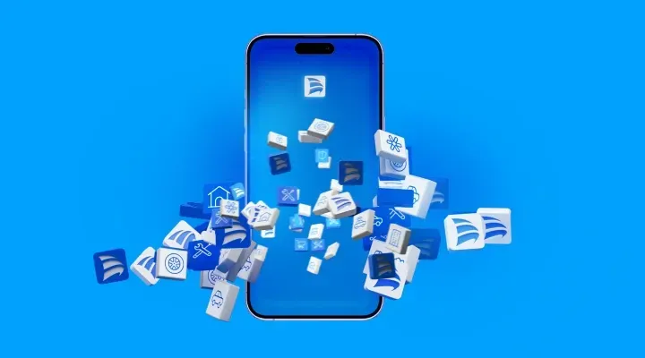 Um celular com um monte de papéis saindo dele em um fundo azul.