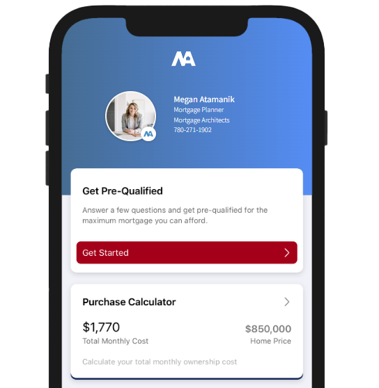 A cell phone with a mortgage planning app on it.