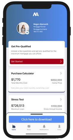 A cell phone with a mortgage planning app on it.