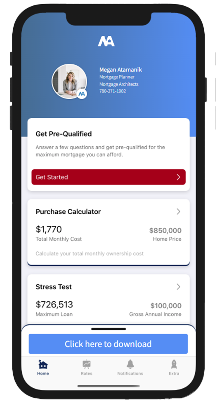 A cell phone with a mortgage planning app on it.