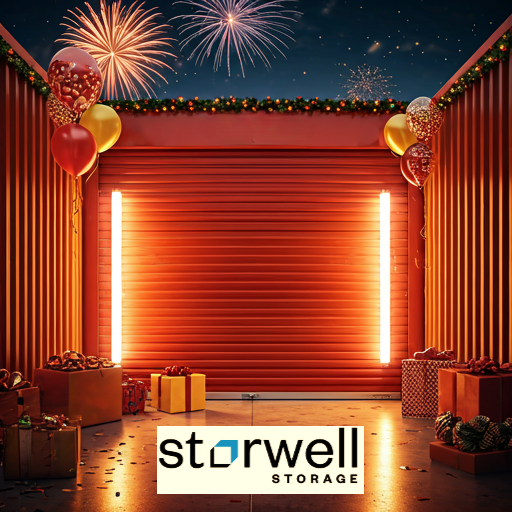 Illuminated room with balloons and presents for new year eve  