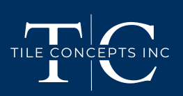A blue and white logo for tile concepts inc
