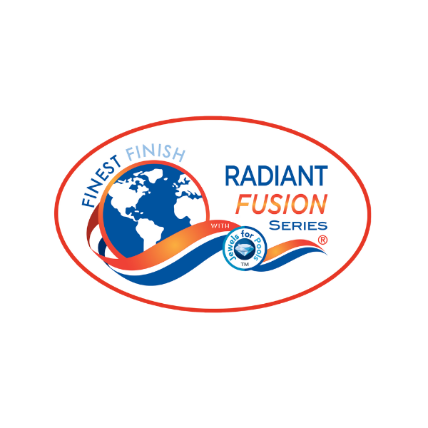 A logo for radiant fusion series that says finest finish