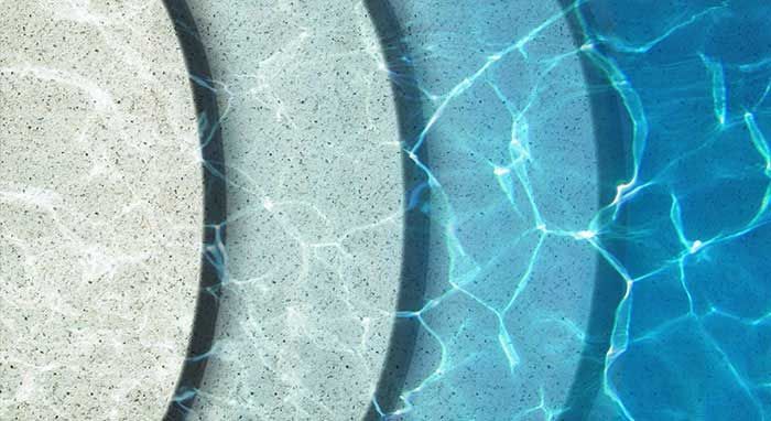 A close up of a swimming pool with different colored water.