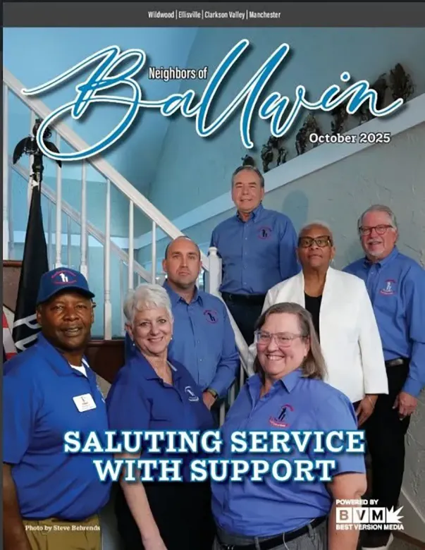 Blue-themed ballad cover with seven people and the text “Saluting Service with Support” and “Ballad 2025”