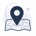 Map with dark blue location pin icon