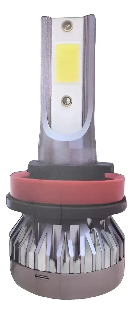 Bombilla LED plateada para faro delantero con ventilador y anillo de montaje rojo