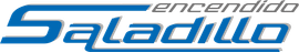 Logotipo de Saladillo Encendido en azul y gris con un detalle de llama sobre un fondo blanco.