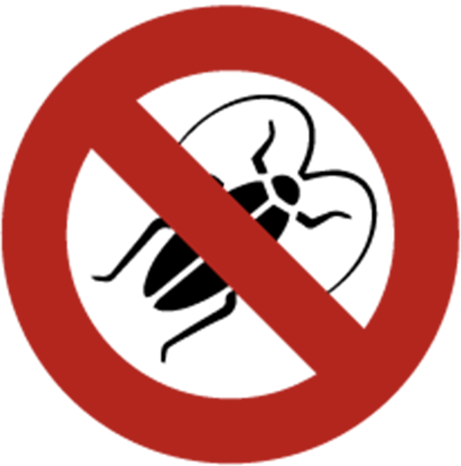 A sign that says no cockroaches in a red circle
