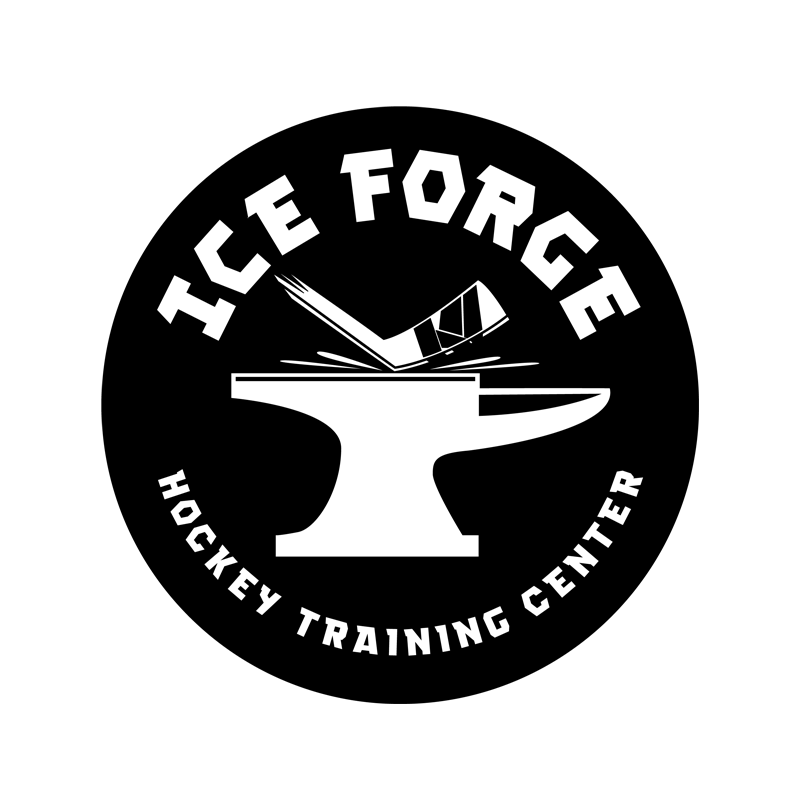 Ice Force Hockey Training Center logo: black circle with white anvil and hockey sticks.