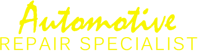 A yellow logo for an automotive repair specialist on a white background.