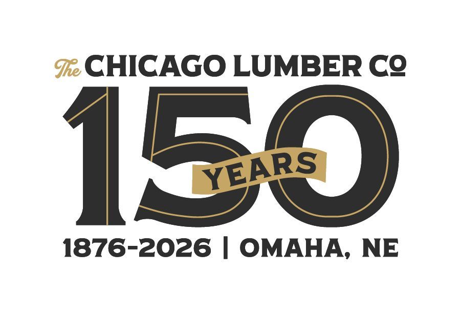 The Chicago Lumber Co. 150 years logo, black and gold, 1876-2026, Omaha, NE