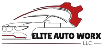 Elite Auto Worx LLC logo with red car outline and gear icon on white background