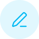 A light blue circular icon containing a dark blue outline of a pencil pointing toward the bottom right.