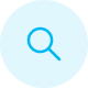A light blue circle containing a simple, thin-lined blue magnifying glass icon, centered.