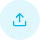 Blue upload icon featuring an upward-pointing arrow inside a tray, centered within a light blue circular background.