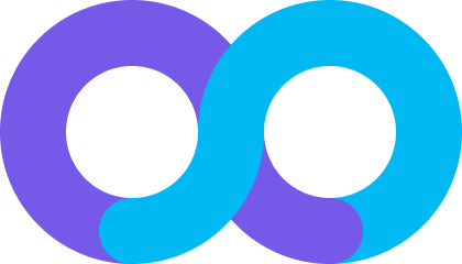 A stylized infinity loop logo formed by two interlocking rings in purple and cyan.