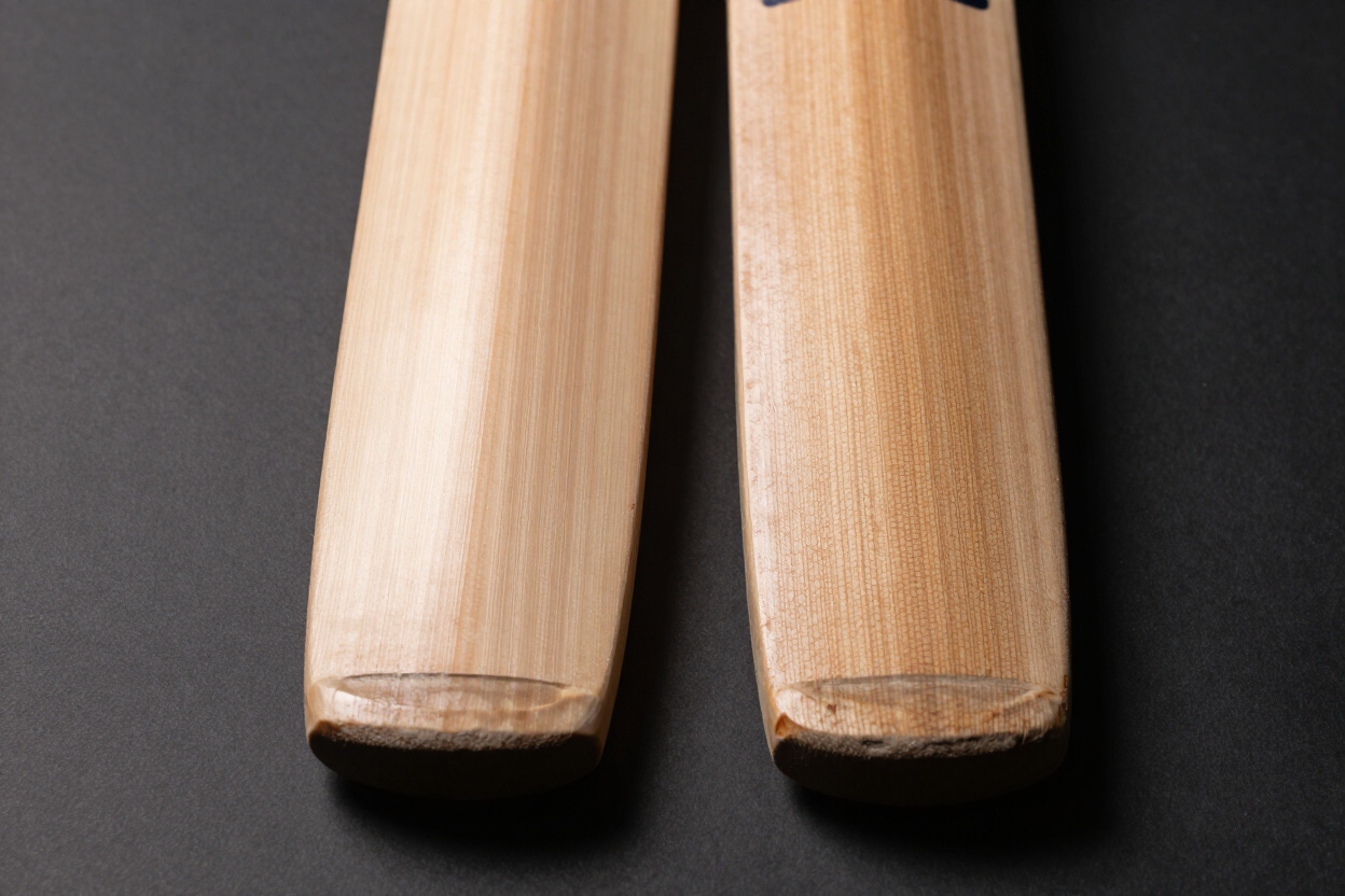 English Willow and Kashmir Willow cricket bats side by side showing grain differences — Cheeky Players Limited Auckland.