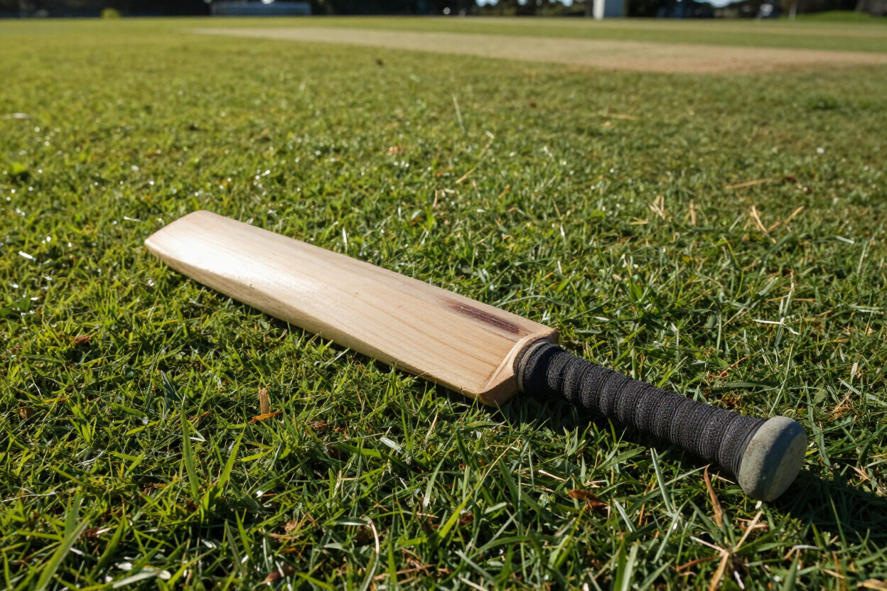 Youth cricket bat on Auckland cricket oval — Cheeky Players junior bat range.