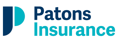 The patons insurance logo is blue and white on a white background.