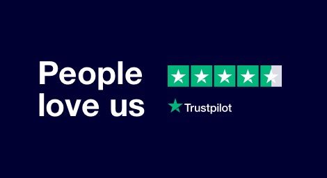 A logo that says `` people love us '' and has a trustpilot rating.
