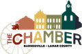 Barnesville-Lamar County Chamber logo with stylized buildings in rust, gold, and green