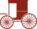 Maroon horse-drawn carriage silhouette with large spoked wheels on a white background
