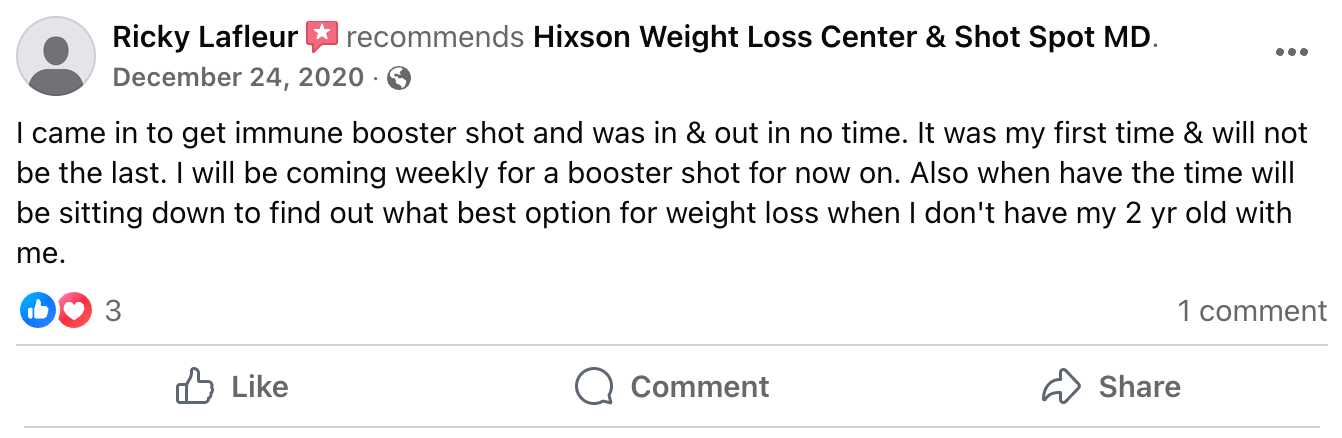 A facebook post that says i came in to pet immune booster diet and was in a out in no time.