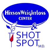 The logo for the hixson weight loss center and shot spot m.d.