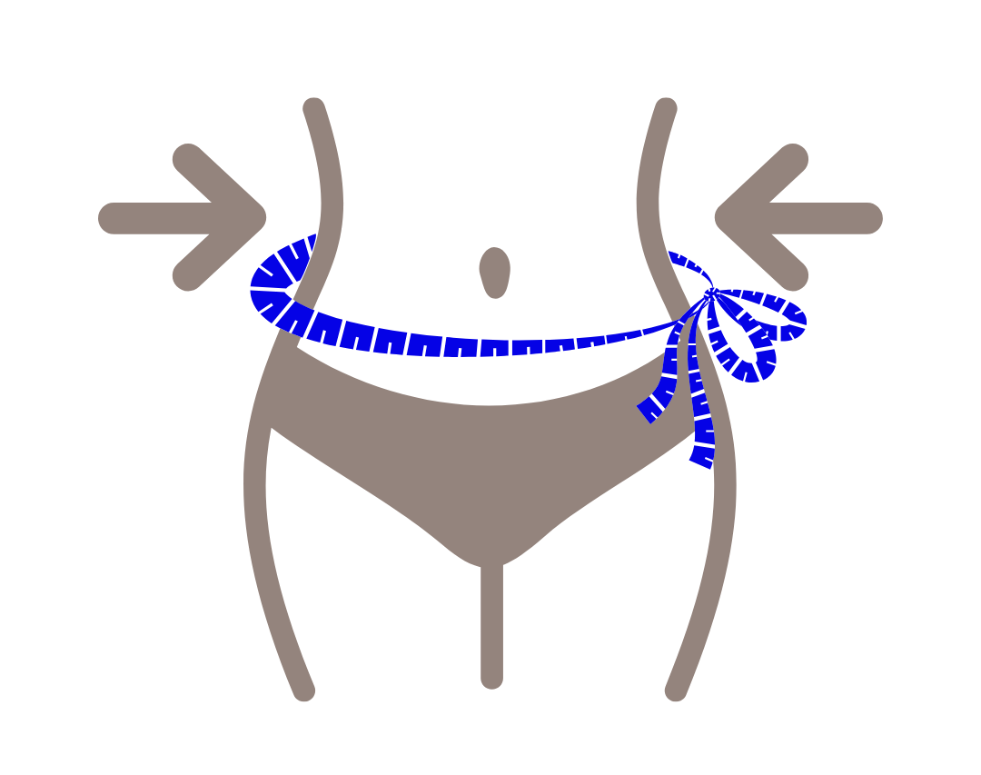 A woman is measuring her waist with a tape measure.