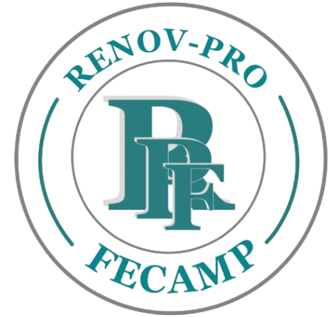 Un logo pour renov-pro fecamp avec la lettre p dans un cercle à Fécamp en Normandie
