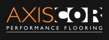 The logo for axiscor performance flooring is on a black background.