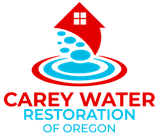 Carey Water Restoration of Oregon logo with red house and blue water splash
