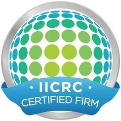 IICRC Certified Firm logo with blue ribbon and green-blue dotted globe