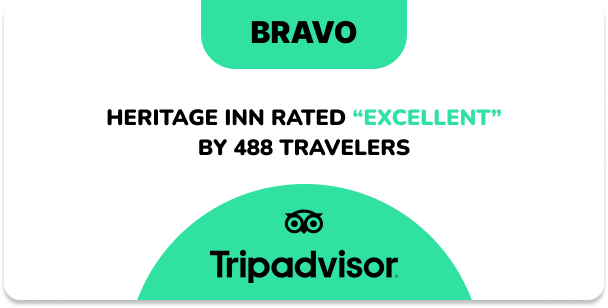 A tripadvisor badge that says bravo heritage inn rated excellent by 488 travelers