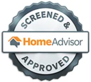 HomeAdvisor screened and approved badge with gray seal and orange logo