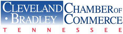 Cleveland Bradley Chamber of Commerce Tennessee logo in blue and red text
