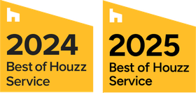2024 and 2025 Best of Houzz Service badges on yellow backgrounds