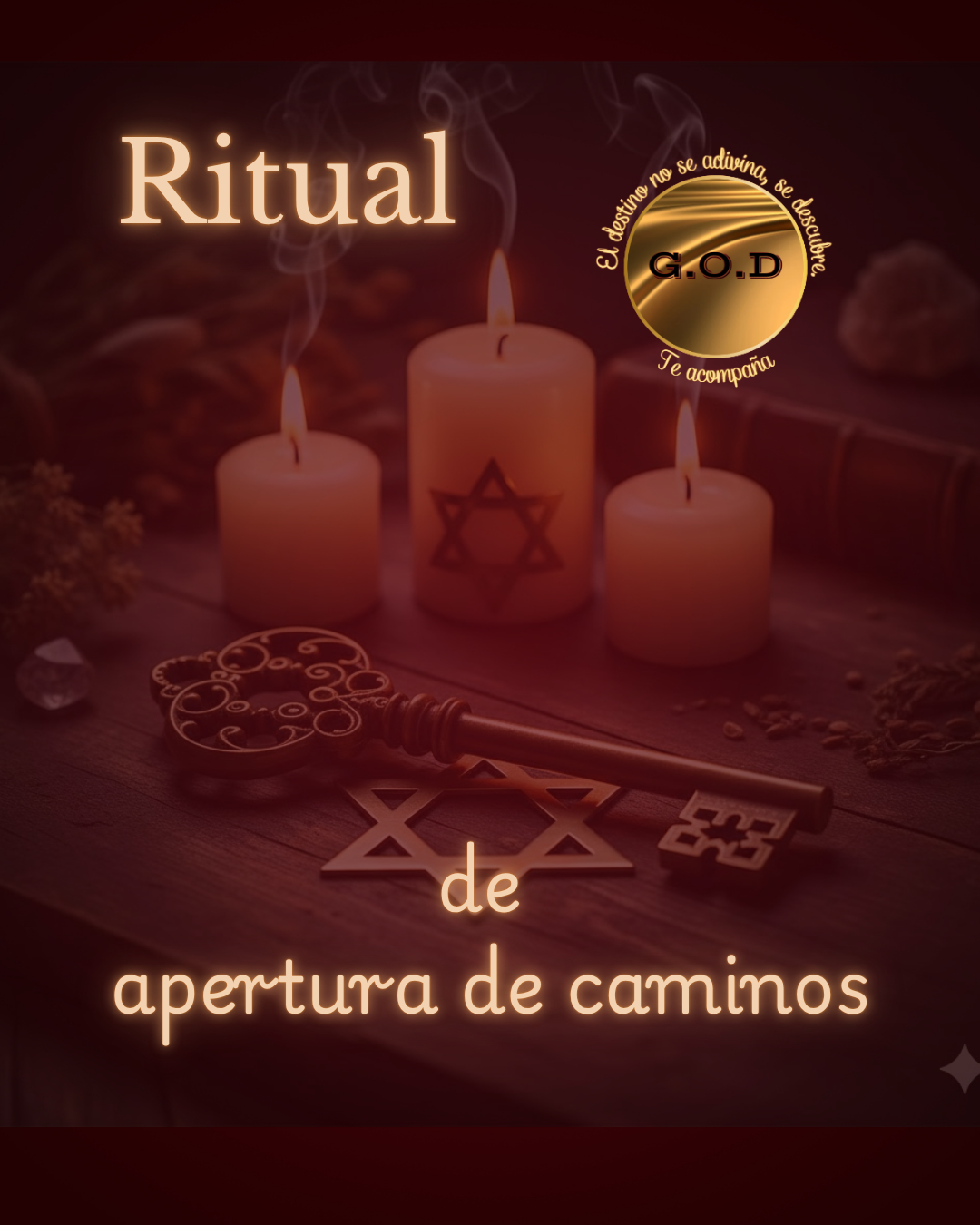 Velas, llaves y estrella de David; texto