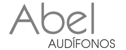 Logotipo de Abel Audífonos con texto gris sobre fondo blanco