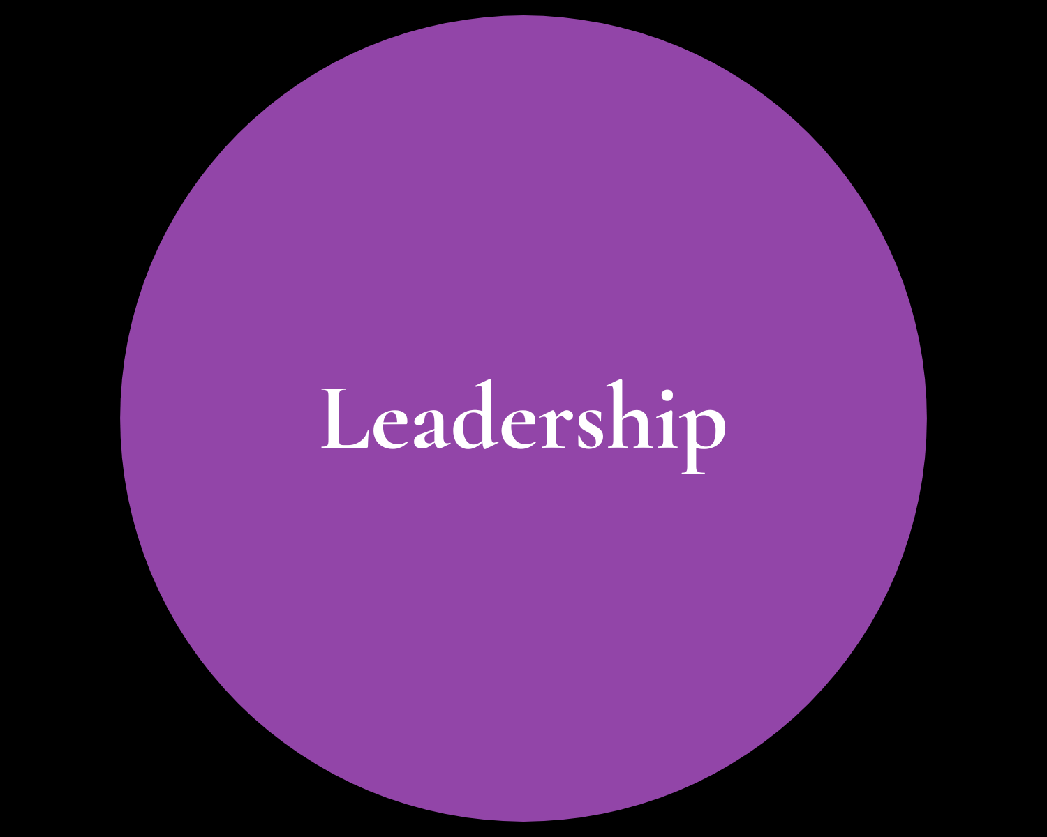 A purple circle with the word leadership on it