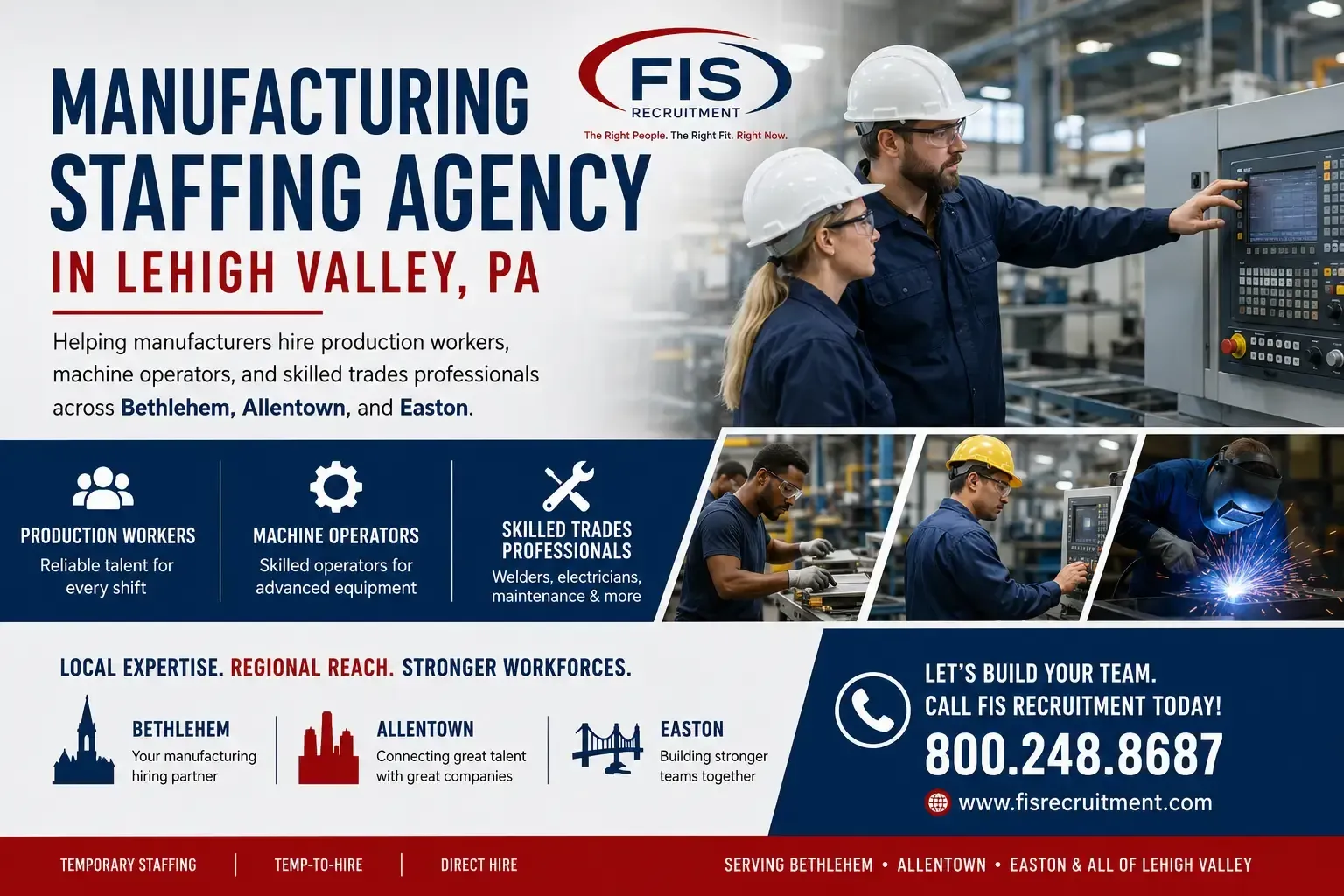 Manufacturing staffing agency in Lehigh Valley PA helping manufacturers hire production workers, mac