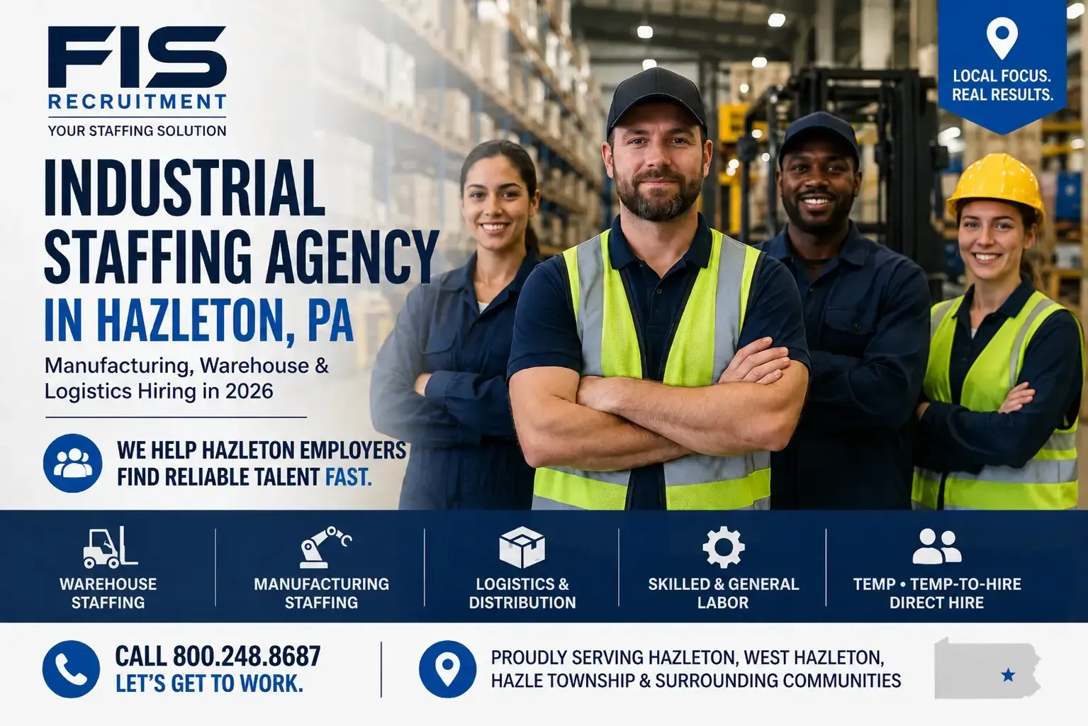 Industrial staffing agency in Hazleton, PA for warehouse, manufacturing, and logistics hiring