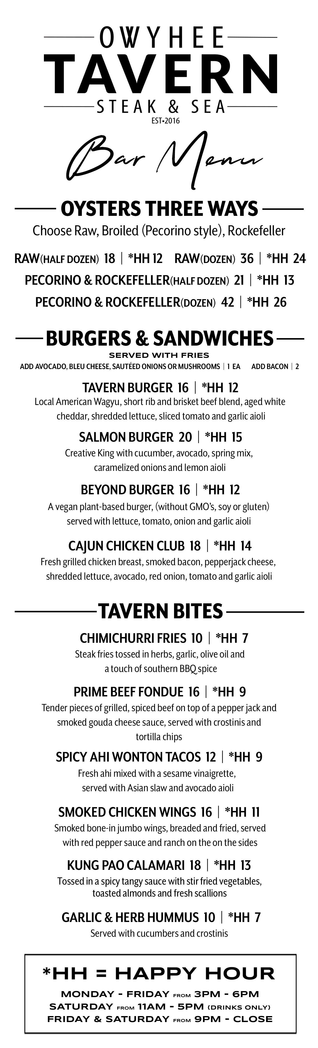 Owyhee Tavern Happy hour restaurant
