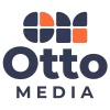 Logo for Otto Media: dark blue wordmark below a stylized design of squares and half-circles in dark blue and orange.